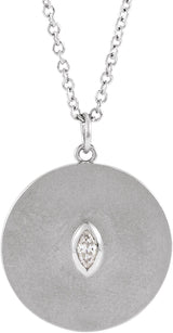 14K Gold Marquise Natural Diamond Accented Disc Necklace or Pendant - White Gold