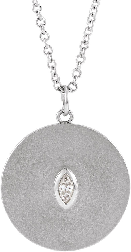 14K Gold Marquise Natural Diamond Accented Disc Necklace or Pendant - White Gold