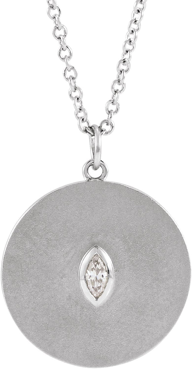 14K Gold Marquise Natural Diamond Accented Disc Necklace or Pendant - White Gold