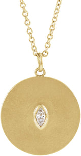 14K Gold Marquise Natural Diamond Accented Disc Necklace or Pendant - Yellow Gold