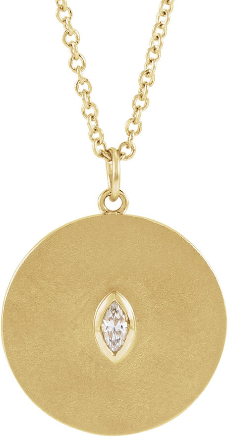 14K Gold Marquise Natural Diamond Accented Disc Necklace or Pendant - Yellow Gold