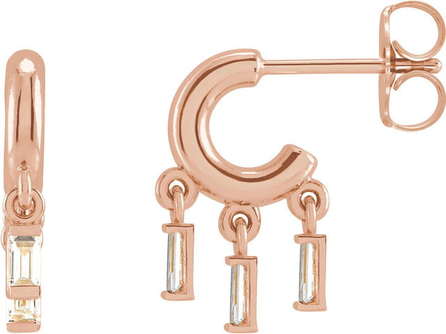 14K Gold Round Natural Diamond Fringe Hoop Earrings - Rose Gold