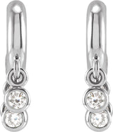 14K Gold Round Natural Diamond Fringe Hoop Earrings - White Gold - view 2