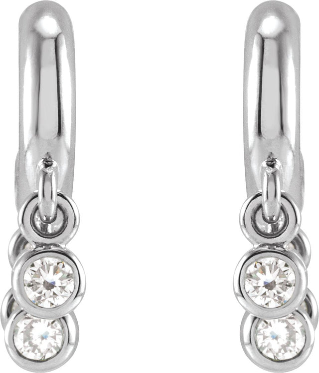 14K Gold Round Natural Diamond Fringe Hoop Earrings - White Gold - view 2