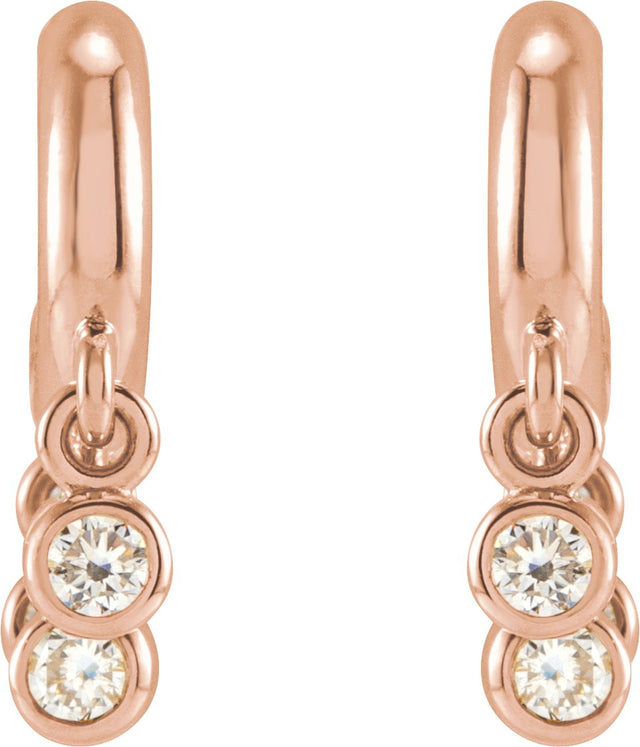 14K Gold Round Natural Diamond Fringe Hoop Earrings - Rose Gold - view 2
