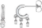 14K Gold Round Natural Diamond Fringe Hoop Earrings - White Gold