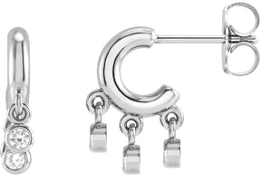Platinum Round Natural Diamond Fringe Hoop Earrings