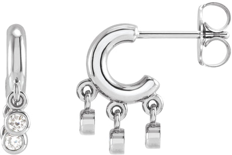 Platinum Round Natural Diamond Fringe Hoop Earrings