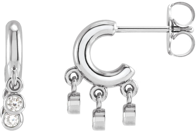 Platinum Round Natural Diamond Fringe Hoop Earrings