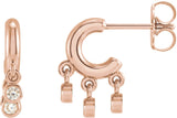 14K Gold Round Natural Diamond Fringe Hoop Earrings - Rose Gold