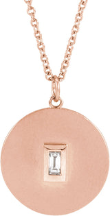 14K Gold Marquise Natural Diamond Accented Disc Necklace or Pendant - Rose Gold