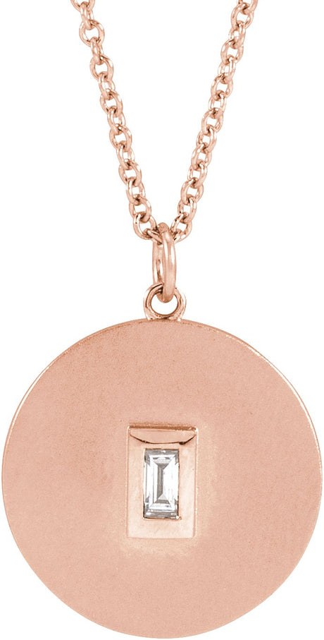 14K Gold Marquise Natural Diamond Accented Disc Necklace or Pendant - Rose Gold