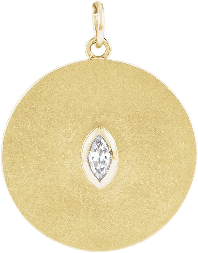 14K Gold Marquise Natural Diamond Accented Disc Necklace or Pendant - Yellow Gold