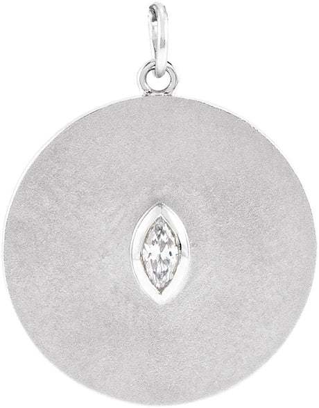 14K Gold Marquise Natural Diamond Accented Disc Necklace or Pendant - White Gold