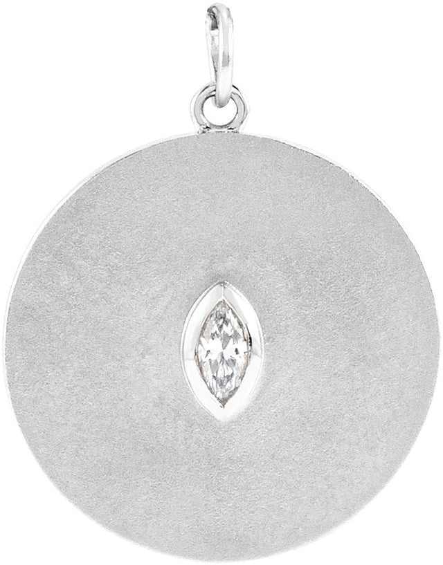 Platinum Marquise Natural Diamond Accented Disc Necklace or Pendant