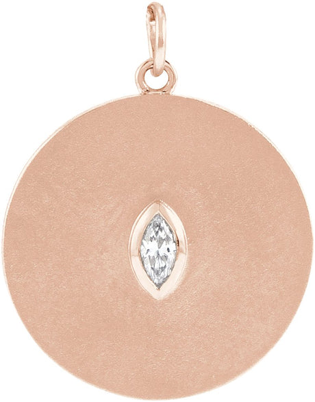 14K Gold Marquise Natural Diamond Accented Disc Necklace or Pendant - Rose Gold