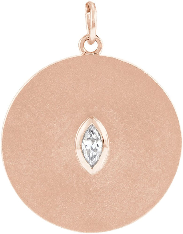14K Gold Marquise Natural Diamond Accented Disc Necklace or Pendant - Rose Gold