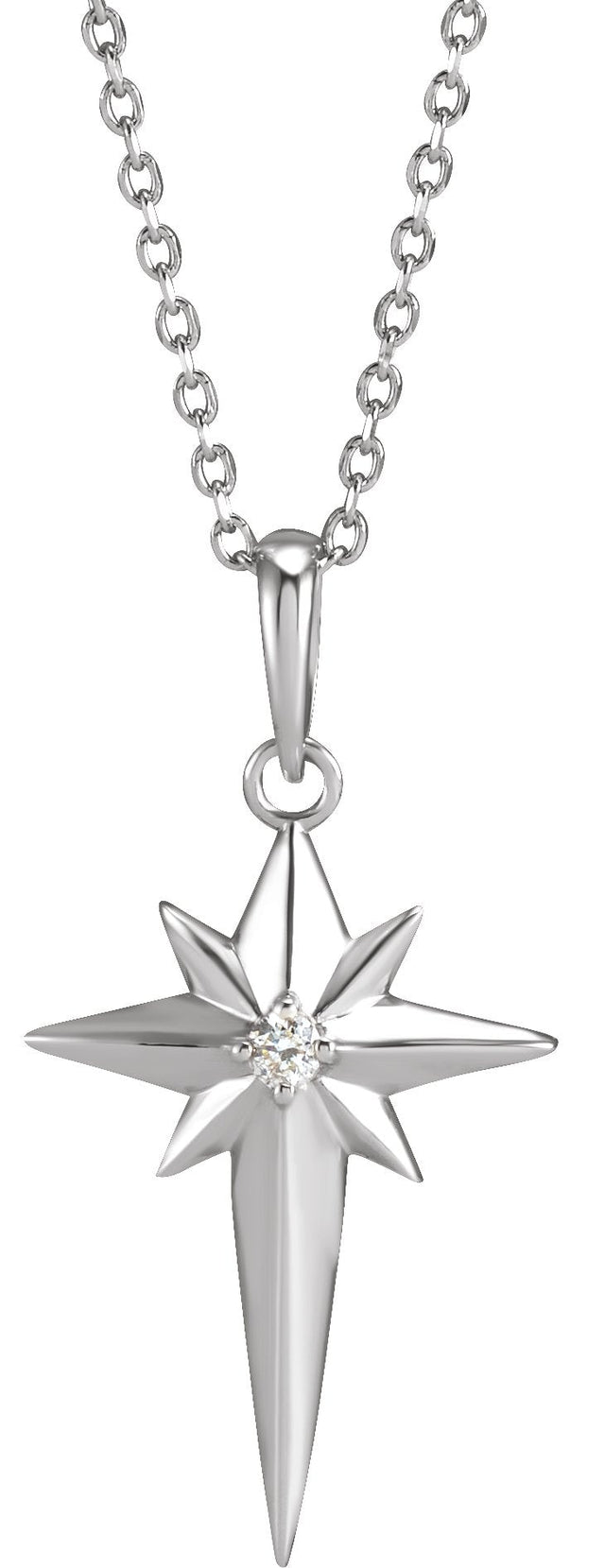 14K Gold Round Natural Diamond Star Cross Necklace or Pendant - White Gold