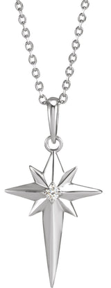Platinum Round Natural Diamond Star Cross Necklace or Pendant