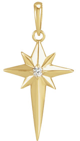 14K Gold Round Natural Diamond Star Cross Necklace or Pendant - Yellow Gold