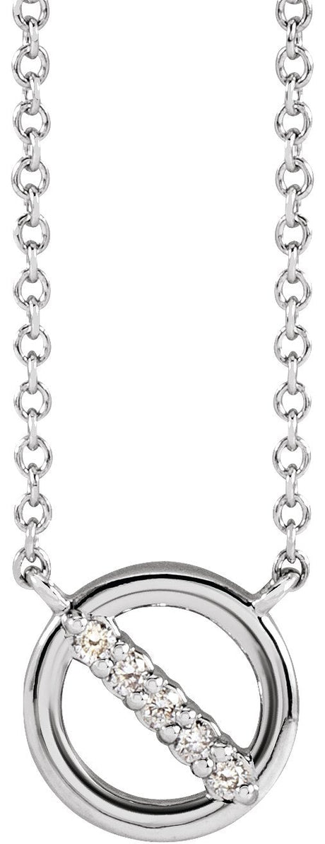 14K Gold Round Natural Diamond Circle Necklace – 0.03 CTW - White Gold