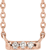 14K Gold Round Natural Diamond French-Set Bar Necklace – 1.3-1.5mm Stones - Rose Gold