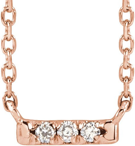 14K Gold Round Natural Diamond French-Set Bar Necklace – 1.3-1.5mm Stones - Rose Gold