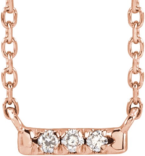 14K Gold Round Natural Diamond French-Set Bar Necklace – 1.3-1.5mm Stones - Rose Gold