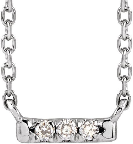 14K Gold Round Natural Diamond French-Set Bar Necklace – 1.3-1.5mm Stones - White Gold