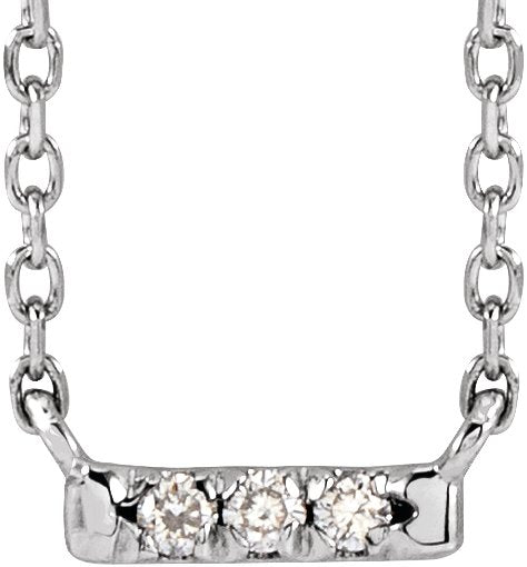 14K Gold Round Natural Diamond French-Set Bar Necklace – 1.3-1.5mm Stones - White Gold