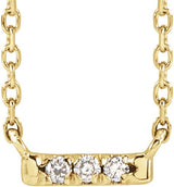 14K Gold Round Natural Diamond French-Set Bar Necklace – 1.3-1.5mm Stones - Yellow Gold