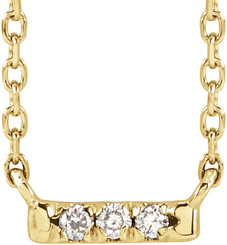 14K Gold Round Natural Diamond French-Set Bar Necklace – 1.3-1.5mm Stones - Yellow Gold