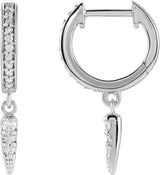 14K Gold Round Natural Diamond Hinged Hoop Spike Earrings - White Gold