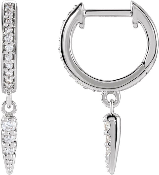 14K Gold Round Natural Diamond Hinged Hoop Spike Earrings - White Gold