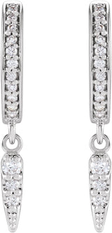 14K Gold Round Natural Diamond Hinged Hoop Spike Earrings - White Gold - view 2