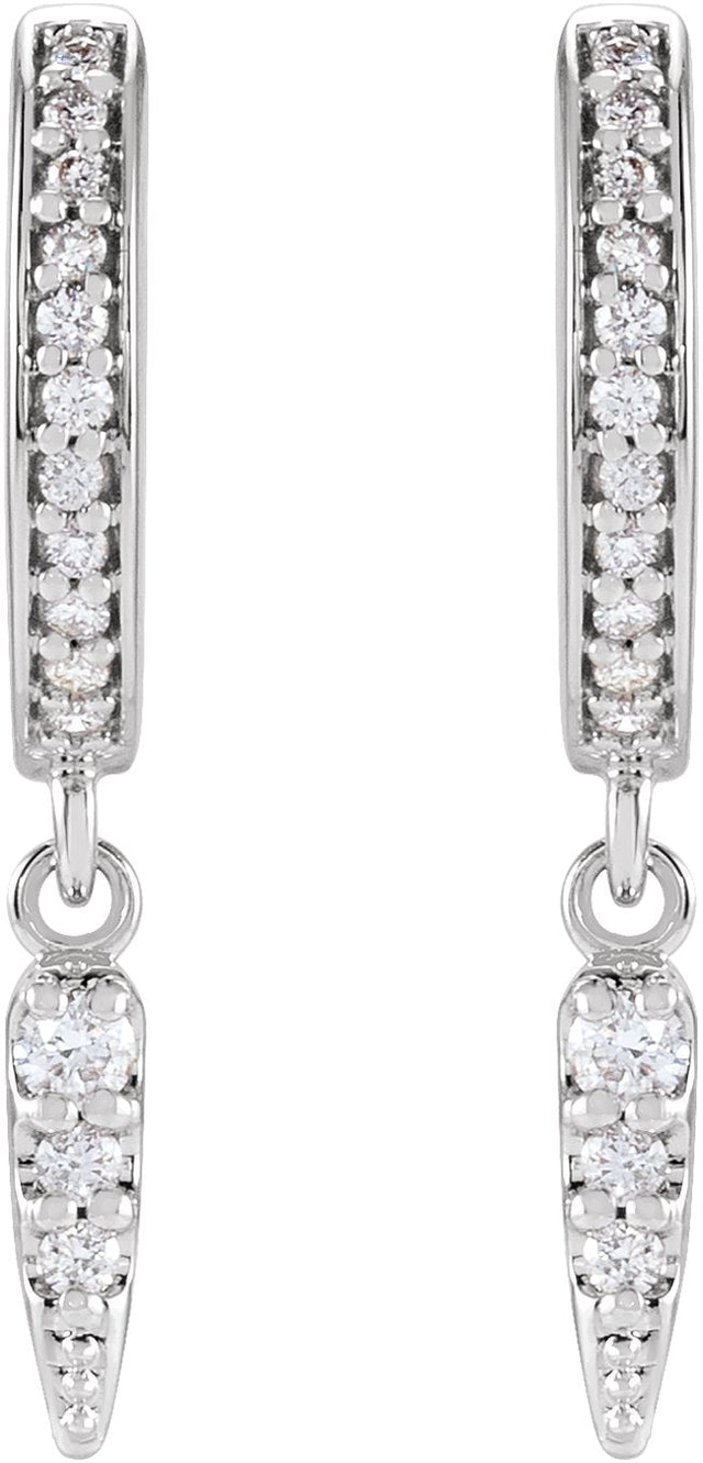 14K Gold Round Natural Diamond Hinged Hoop Spike Earrings - White Gold - view 2