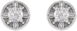 Platinum Round Natural Diamond Floral-Inspired Earrings - view 2
