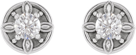 Platinum Round Natural Diamond Floral-Inspired Earrings - view 2