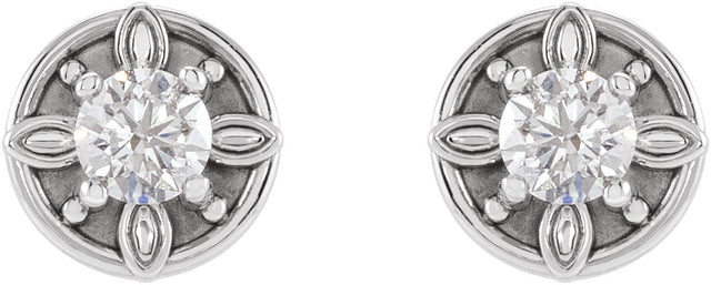Platinum Round Natural Diamond Floral-Inspired Earrings - view 2