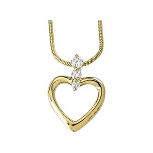 14K Gold Round Natural Diamond Accented Heart Necklace – 1/5 CTW