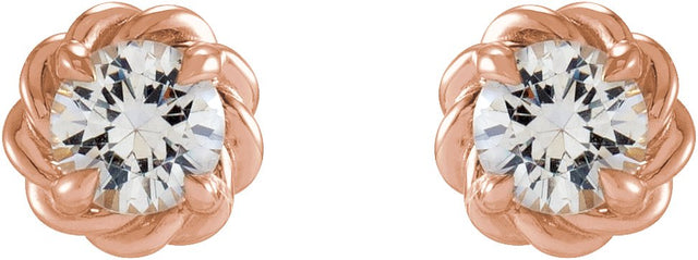14K Gold Natural Diamond Round 4-Prong Claw Rope Stud Earrings - Rose Gold - view 2