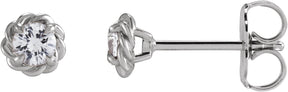 Platinum Natural Diamond Round 4-Prong Claw Rope Stud Earrings
