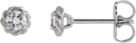 14K Gold Natural Diamond Round 4-Prong Claw Rope Stud Earrings - White Gold