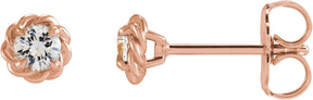 14K Gold Natural Diamond Round 4-Prong Claw Rope Stud Earrings - Rose Gold