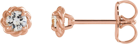14K Gold Natural Diamond Round 4-Prong Claw Rope Stud Earrings - Rose Gold