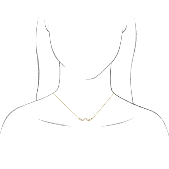 14K Gold Straight Baguette Natural Diamond Accented Baguette Bar Necklace - Rose Gold - view 3