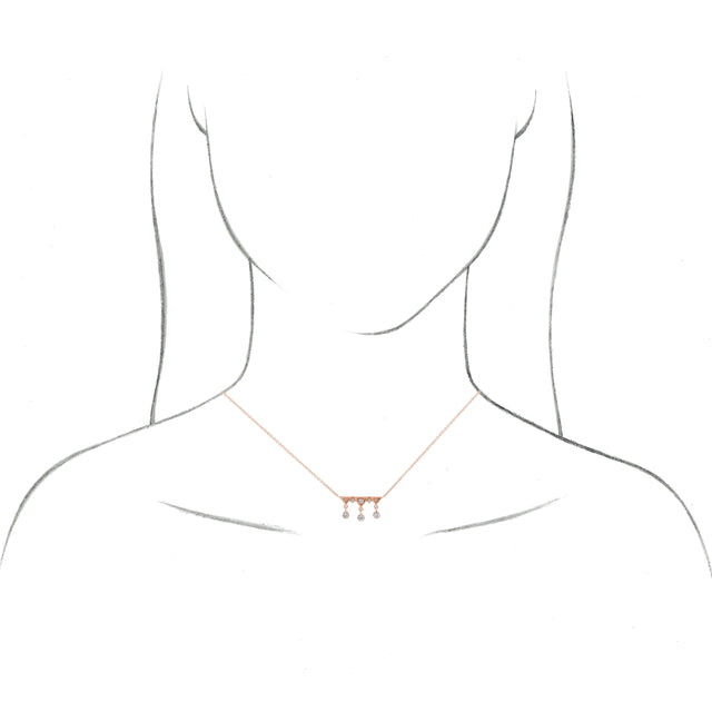 14K Gold Round Natural Diamond Fringe Bar Necklace - Rose Gold - view 3