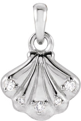 Platinum Round Natural Diamond Seashell Necklace or Pendant