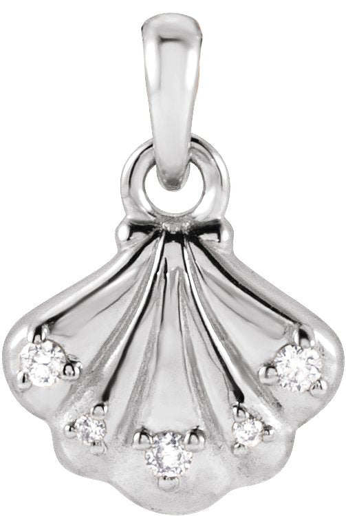 Platinum Round Natural Diamond Seashell Necklace or Pendant