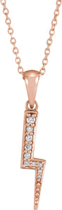 14K Gold Round Natural Diamond Lightning Bolt Necklace or Pendant - Rose Gold